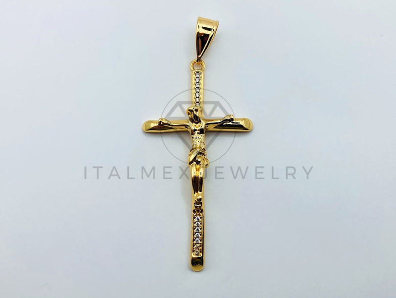 Dije de Lujo - 105710 - Dije Cristo con Circonia Clara Mediano Oro Laminado 18K