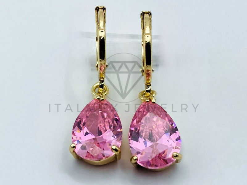 Arete de Lujo - 105794 - Arete Gota Circonia Rosa Oro Laminado 18K