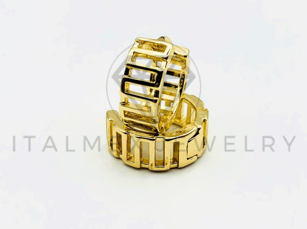 Arete de Lujo - 105604 - Huggie Clasico Grecas Oro Laminado 18K