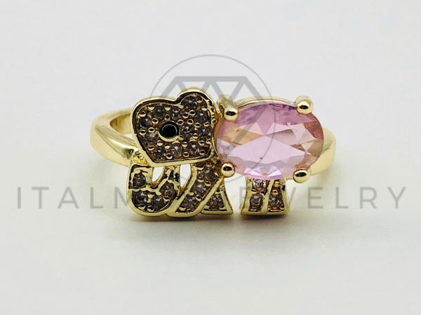 Anillo de Dama - 105563 - Diseño Elefante Circonia Rosa Oro Laminado 18K