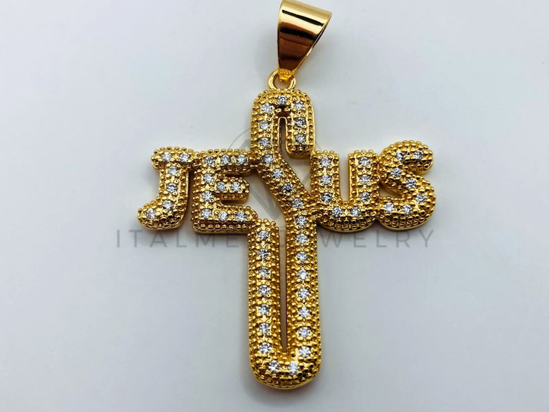 Dije de Lujo - 105701 - Dije Cruz HipHop Jesus Circonia Clara Oro Laminado 18K