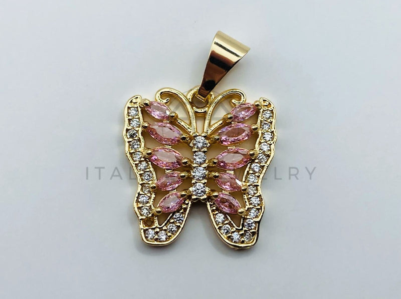 Dije de Lujo - 105723 - Dije Mariposa Circonia Rosa Oro Laminado 18K