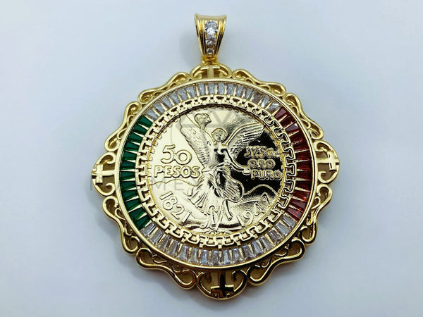 Dije de Lujo - 105692 - Dije Centenario Circonia Tricolor Extra Grande Oro Laminado 18K