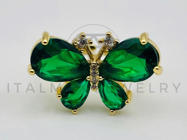Anillo de Dama - 105583 - Anillo Mariposa Circonia Verde Oro Laminado 18K