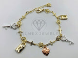 Pulsera de Lujo - 105808 - Pulsera Charms Llave y Candados 3 Tonos Oro Laminado 18K