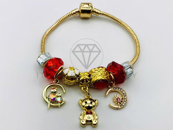 Pulsera de Lujo - 105651 - Pulsera PDR Osito de Peluche Rojo Oro Laminado 18K