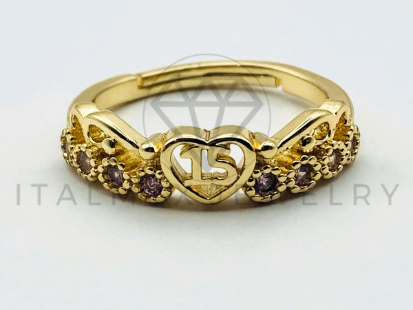 Anillo de Dama - 105559 - Diseño 15 Años Circonia Rosa Oro Laminado 18K