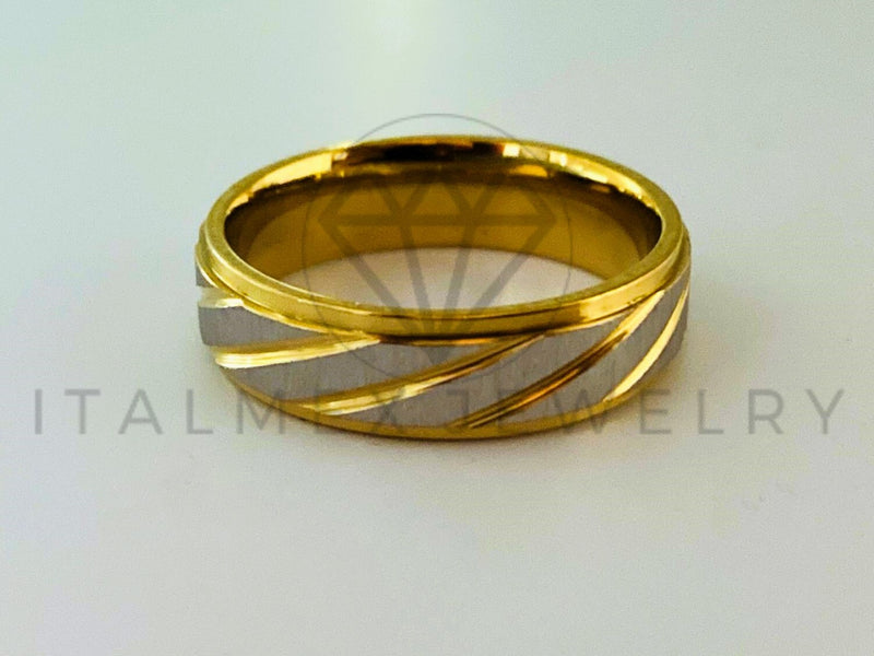 Anillo de Lujo - 105450 - Argolla Rayada Bitono 6mm Oro Laminado 18K