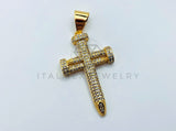 Dije de Lujo - 105708 - Dije Cruz Clavo con Circonia Clara Chico Oro Laminado 18K