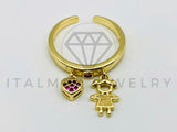 Anillo de Dama - 105589 - Anillo Dije Corazon y Niña Circonia Rosa Oro Laminado 18K