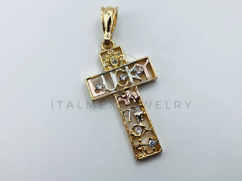 Dije de Lujo - 105711 - Dije Cristo Recto 7 Potencias Oro Laminado 18K