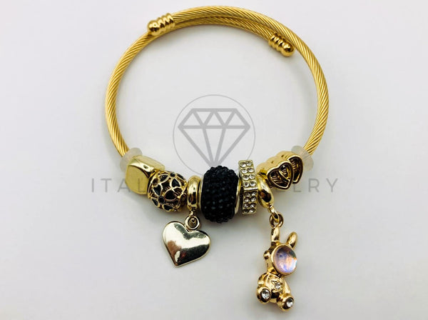 Pulsera de Lujo - 105654 - Pulsera PDR Corazon y Conejo Circonia Negra Oro Laminado 18K