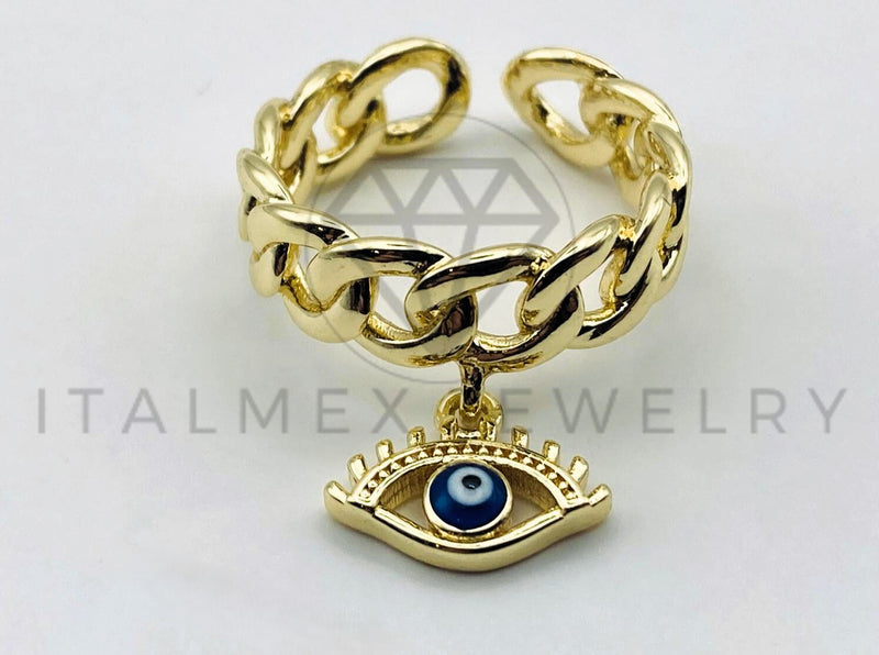 Anillo de Dama - 105555 - Cadena Cubana y Ojo Turco Circonia Oro Laminado 18K