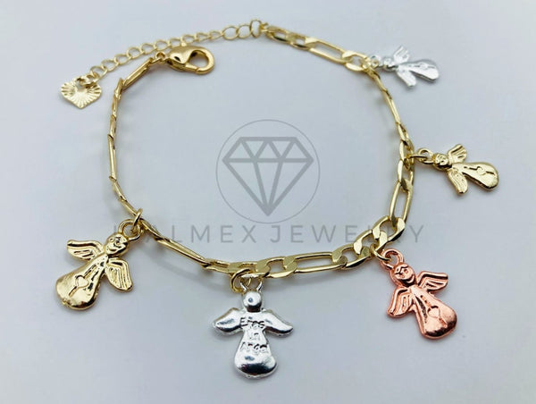 Pulsera de Lujo - 105803 - Pulsera Charms Angeles 3 Tonos Oro Laminado 18K