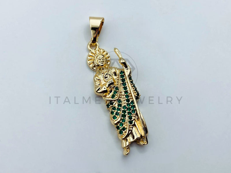 Dije de Lujo - 105728 - Dije San Judas Circonia Verde Chico Oro Laminado 18K