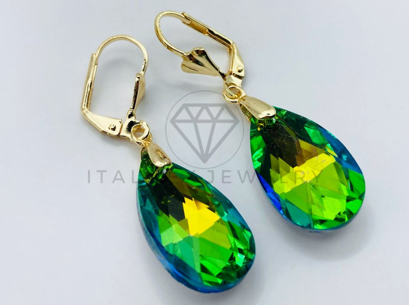 Arete de Lujo - 105776 - Arete Gota y Circonia Verde Tornasol Oro Laminado 18K