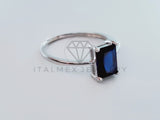 Anillo de Dama - 104732 - Anillo Solitario Circonia Princesa Azul Plata .925