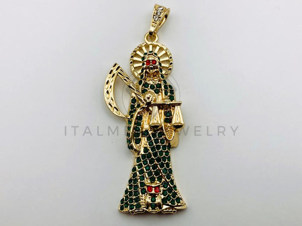 Dije de Lujo - 105661 - Dije Santa Muerte Circonia Verde Grande Oro Laminado 18K