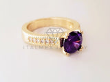 Anillo de Dama - 105380 - Anillo Solitario con Circonia Morada Oro Laminado 18K