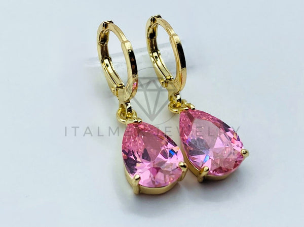 Arete de Lujo - 105794 - Arete Gota Circonia Rosa Oro Laminado 18K