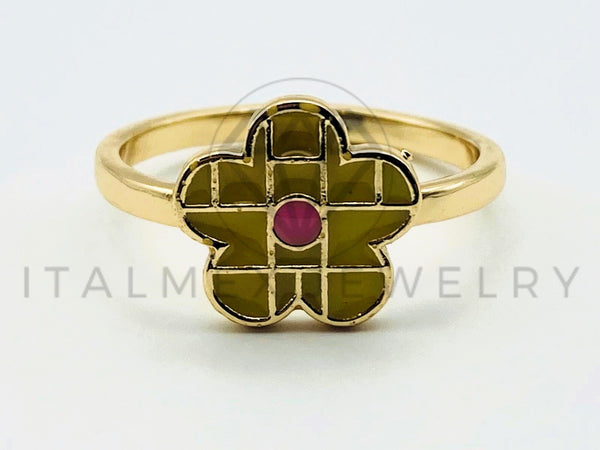 Anillo de Dama - 105564 - Diseño Flor de Esmalte Amarillo Oro Laminado 18K