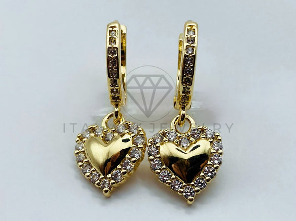 Arete de Lujo - 105788 - Arete Corazon Biselado Circonia Clara Oro Laminado 18K