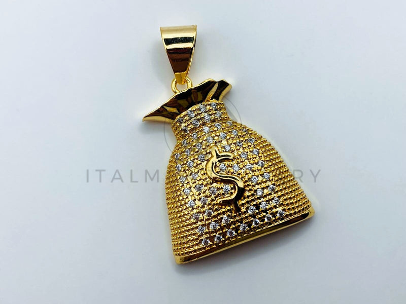 Dije de Lujo - 105713 - Dije Bolsa de Dinero Circonia Clara Oro Laminado 18K