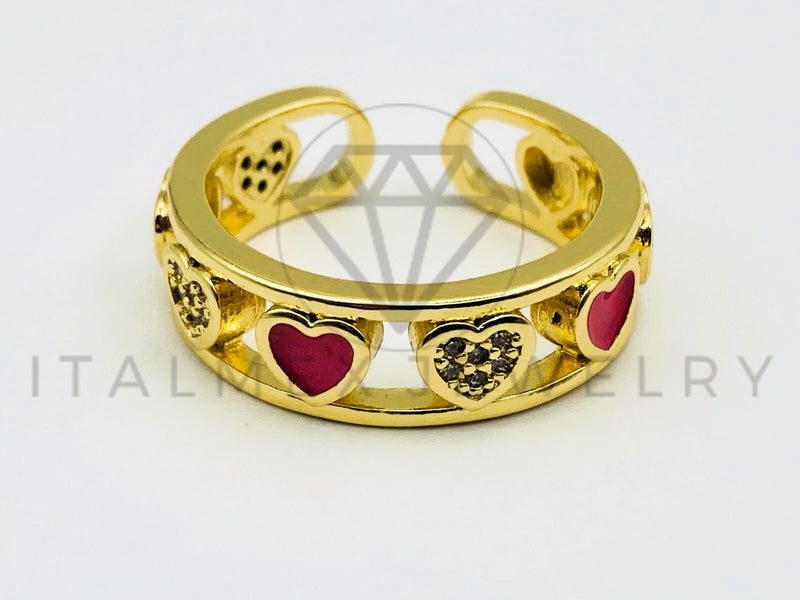 Anillo de Dama - 105585 - Argolla Corazones Esmalte Rosas y Circonia Oro Laminado 18K