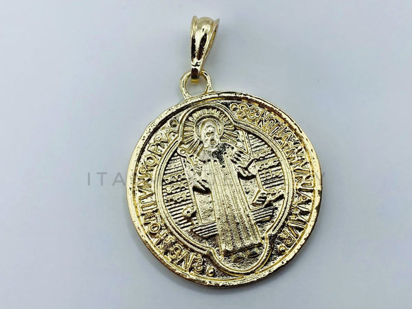 Dije de Lujo - 105697 - Dije Medalla San Benito 4cm Oro Laminado 18K