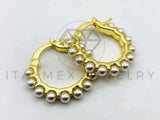 Arete de Lujo - 105612 - Huggie Perlas Blancas Oro Laminado 18K