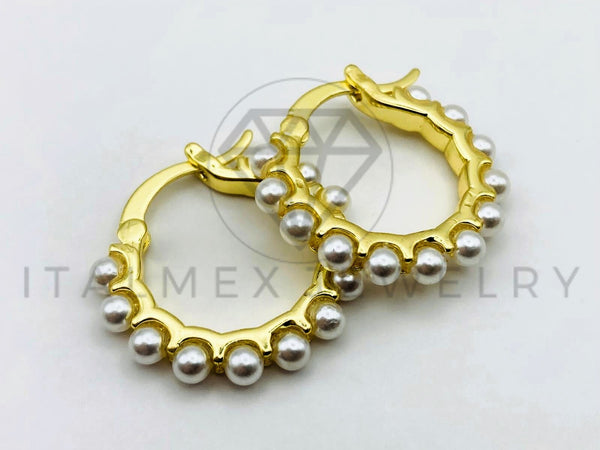 Arete de Lujo - 105612 - Huggie Perlas Blancas Oro Laminado 18K