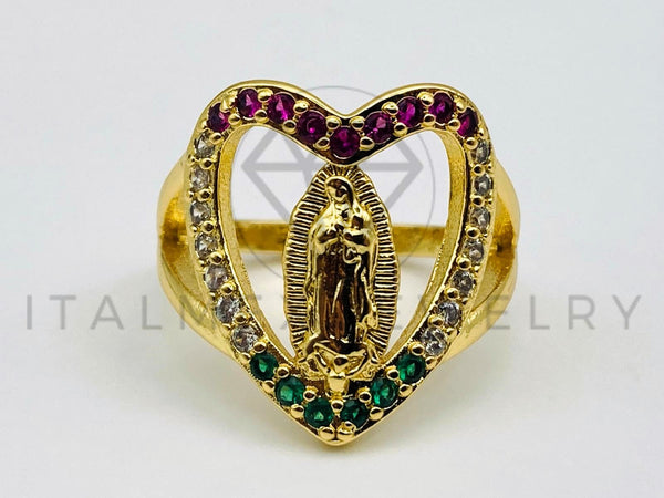 Anillo de Dama - 105586 - Anillo Corazon Virgen de Guadalupe con Circonia Oro Laminado 18K