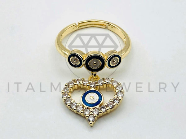 Anillo de Dama - 105569 - Ojo Turco y Corazon Circonia Clara Oro Laminado 18K