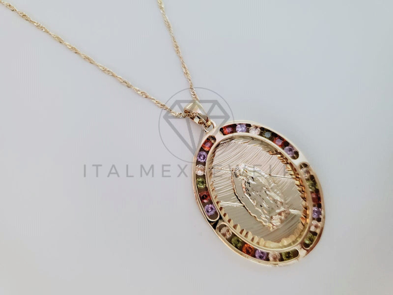 Collar Elegante - 105247 - Collar Virgen Guadalupe con Circonia Oro Laminado 18K