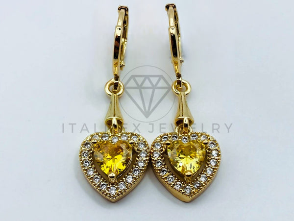 Arete de Lujo - 105797 - Arete Corazon Circonia Amarillo Oro Laminado 18K