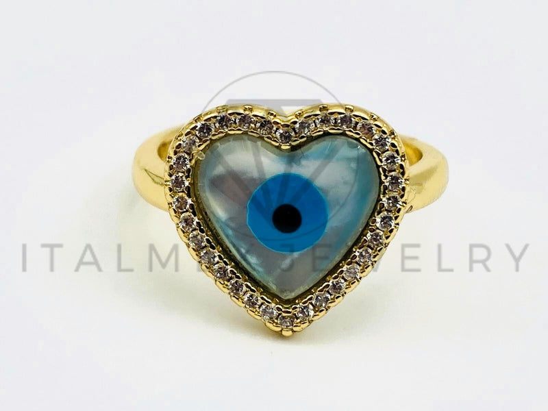 Anillo de Dama - 105588 - Anillo Ojo Turco Corazon Circonia Clara Oro Laminado 18K