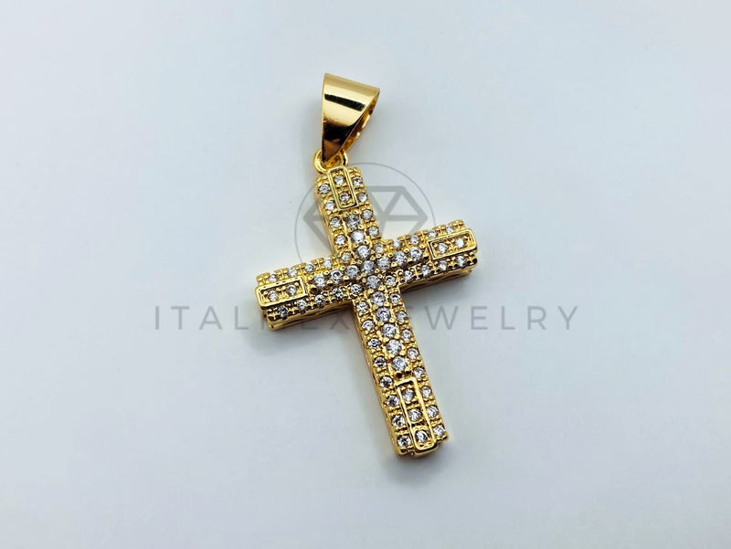 Dije de Lujo - 105707 - Dije Cruz Recta con Circonia Clara Chico Oro Laminado 18K