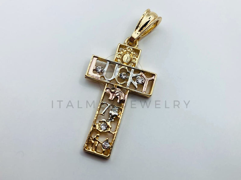 Dije de Lujo - 105711 - Dije Cristo Recto 7 Potencias Oro Laminado 18K