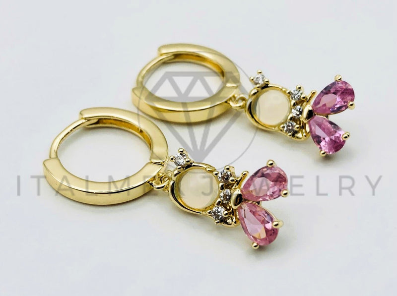 Arete de Lujo - 105609 - Huggie Niña Circonia Rosa Oro Laminado 18K