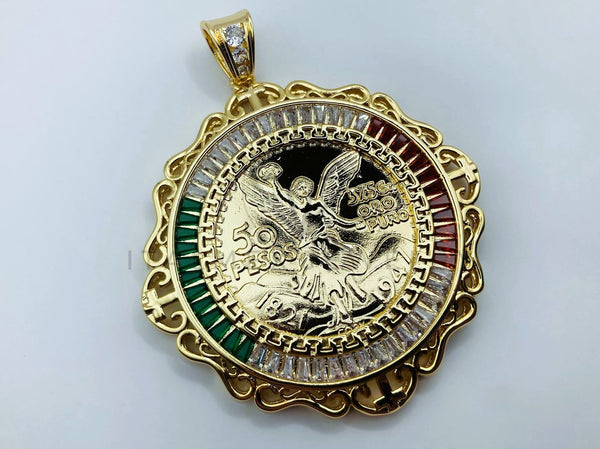 Dije de Lujo - 105692 - Dije Centenario Circonia Tricolor Extra Grande Oro Laminado 18K