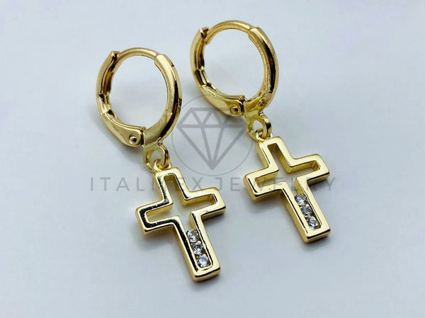 Arete de Lujo - 105789 - Arete Cruz Laser Circonia Clara Oro Laminado 18K