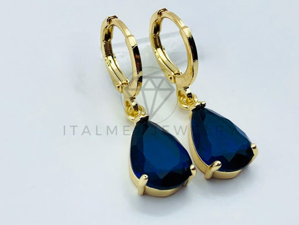 Arete de Lujo - 105796 - Arete Gota Circonia Azul Oro Laminado 18K