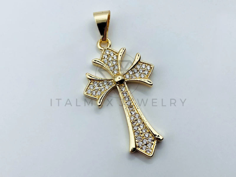 Dije de Lujo - 105706 - Dije Cruz con Circonia Clara Chico Oro Laminado 18K