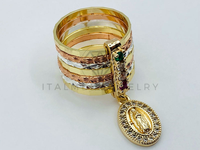 Anillo de Dama - 105750 - Anillo Semanario Dije Virgen Circonia Clara Oro Laminado 18K