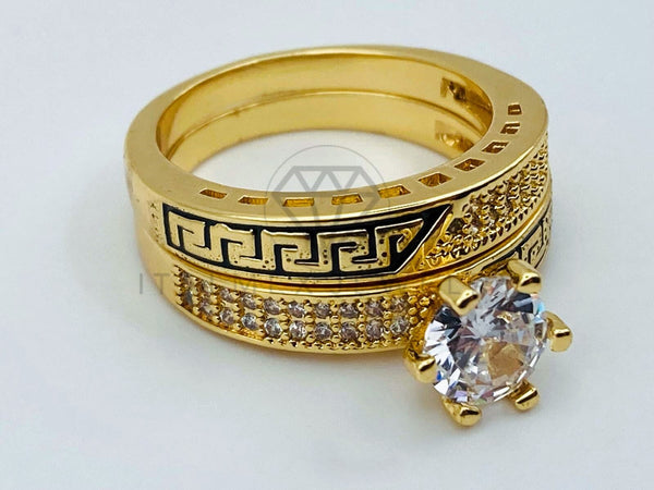 Anillo Dama de Lujo - 105756 - Diseño Alianza Matrimonio Grecas Circonia Clara Oro Laminado 18K