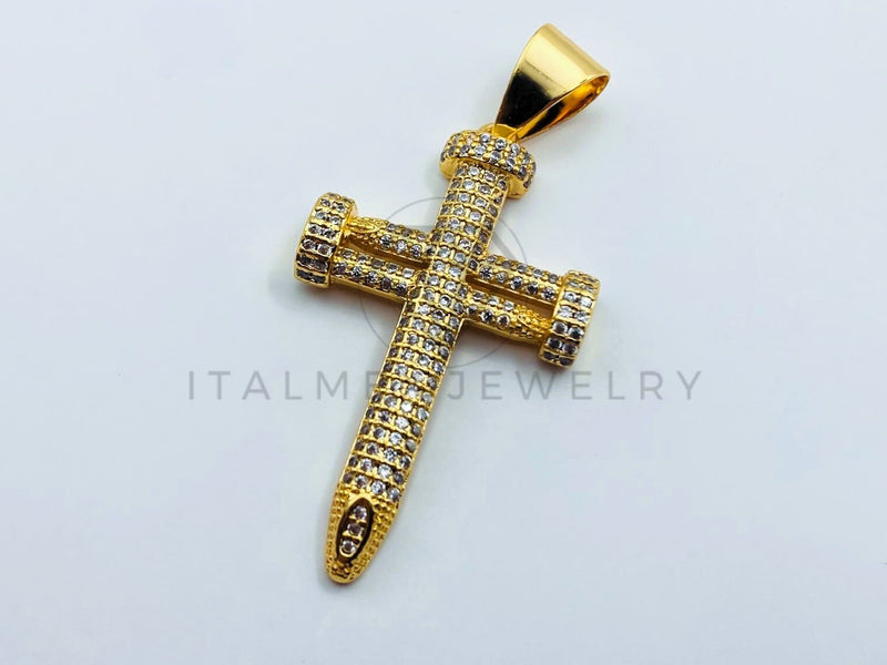 Dije de Lujo - 105708 - Dije Cruz Clavo con Circonia Clara Chico Oro Laminado 18K