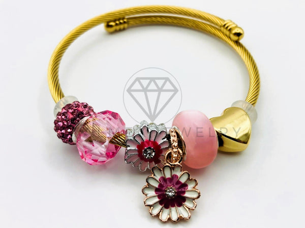 Pulsera de Lujo - 105655 - Pulsera PDR Flores y Circonia Rosa Oro Laminado 18K