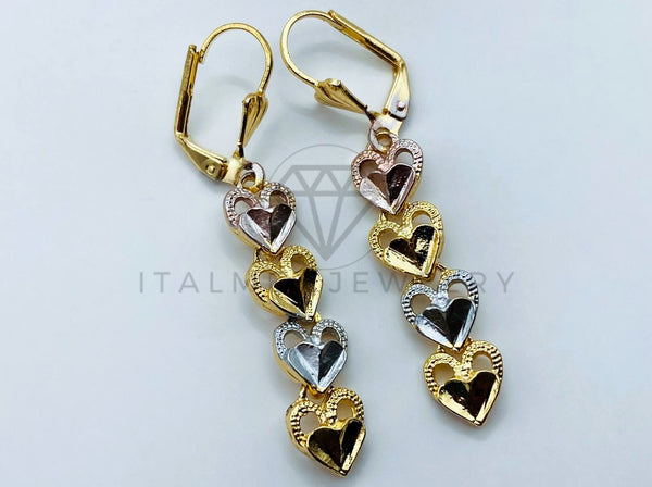 Arete de Lujo - 105777 - Arete Corazones Diamantados Oro Laminado 18K