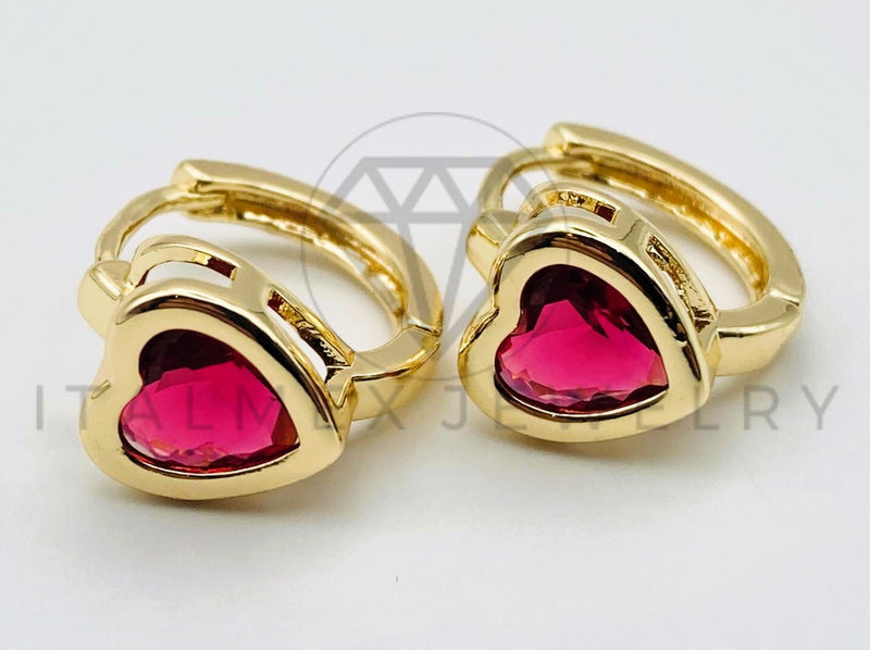 Arete de Lujo - 105608 - Huggie Corazon Circonia Roja Oro Laminado 18K