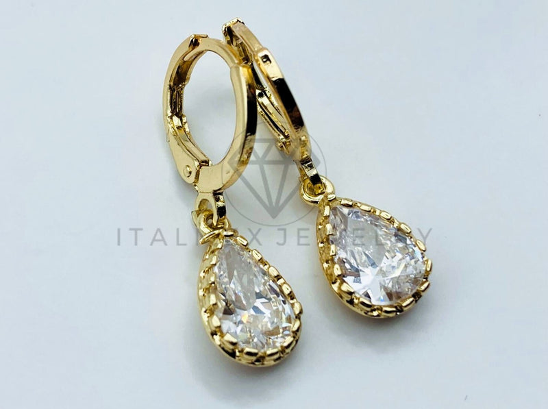 Arete de Lujo - 105791 - Arete Gota Circonia Clara Oro Laminado 18K